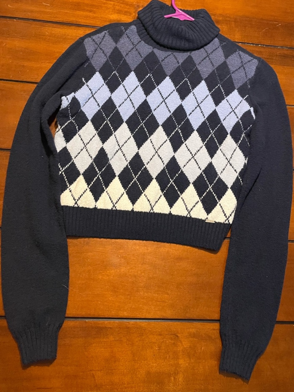 Womens Blue Gradient Argyle Turtleneck Sweater